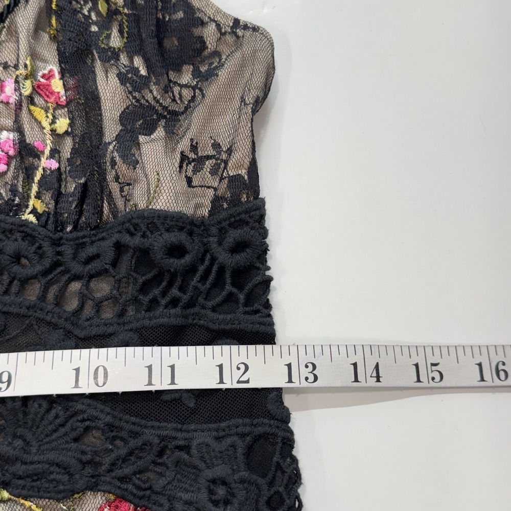 Sky Mini Dress Corset Womens S Black Floral Embroidered Lace Mesh Y2K Made USA - Picture 13 of 13